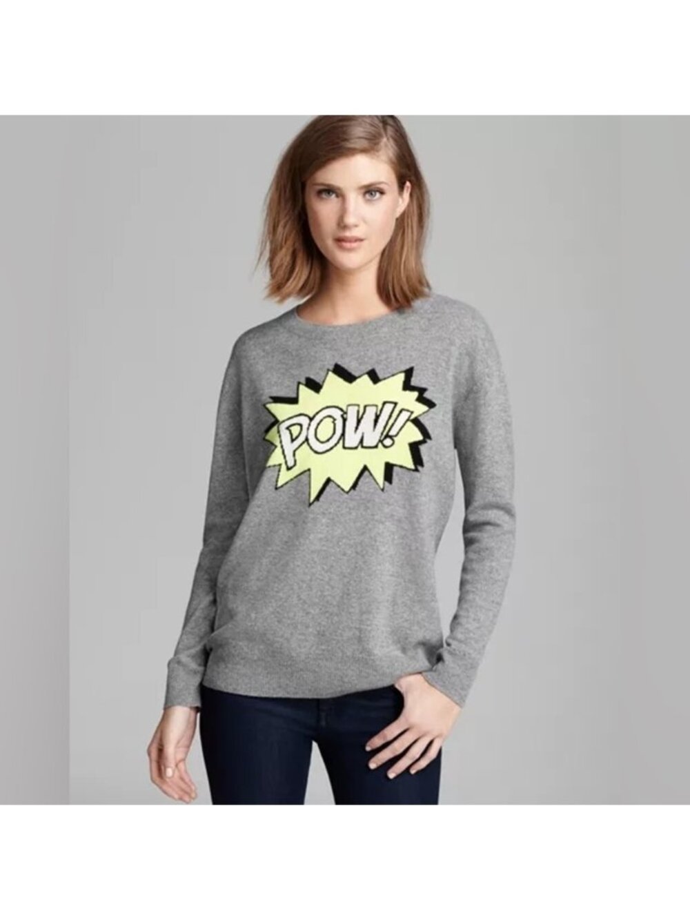 Autumn Cashmere Pow Intarsia Boyfriend Grey Long Sleeve Sweater Size XL